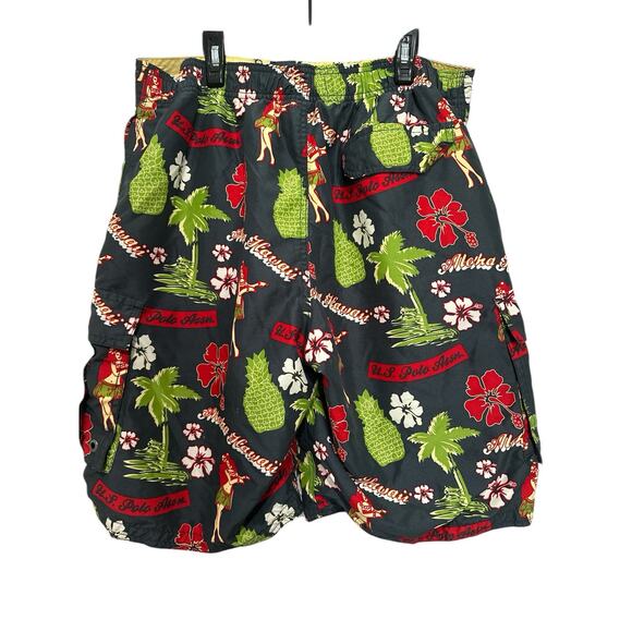 US Polo Assn Men’s Black Green Floral Lined Swim Shorts Size Large - Picture 2 of 8